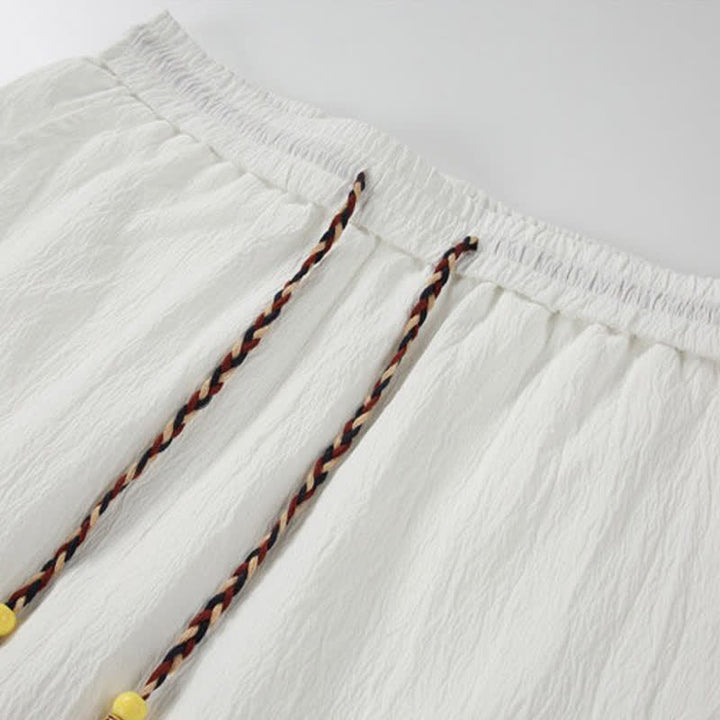 Buddha Stones Summer Casual Tang Style Embroidery Crane Auspicious Clouds Men's Shorts With Pockets - image 8