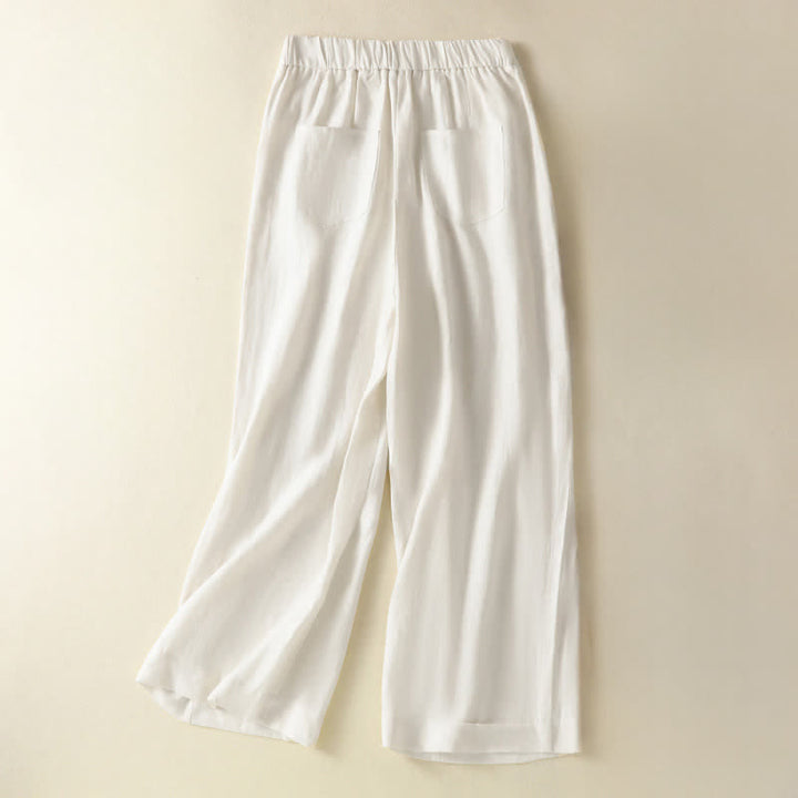 Buddha Stones Summer Casual Minimalist Button-Up Zipper Solid Ankle Pants Women's Wide Leg Pants With Pockets - image 8