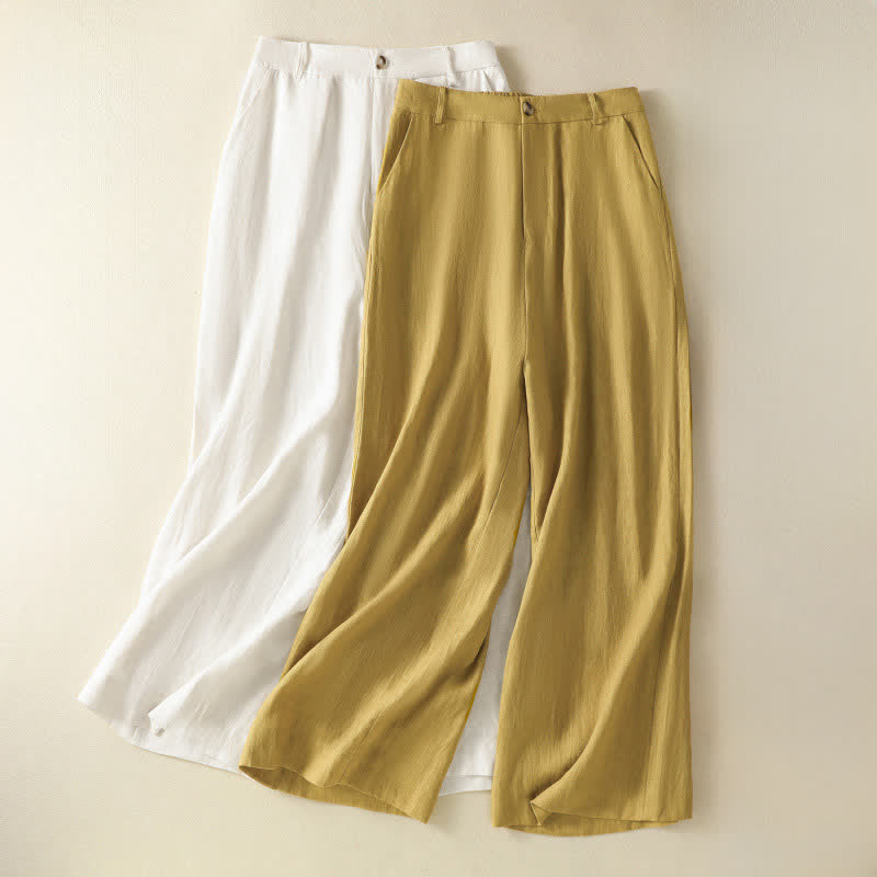 Buddha Stones Summer Casual Minimalist Button-Up Zipper Solid Ankle Pants Women's Wide Leg Pants With Pockets - image 14