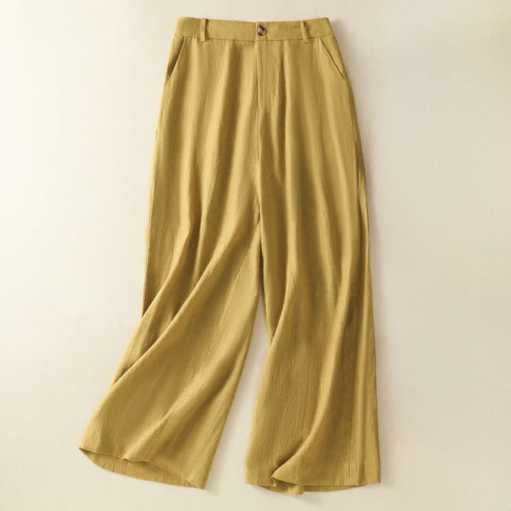 Buddha Stones Summer Casual Minimalist Button-Up Zipper Solid Ankle Pants Women's Wide Leg Pants With Pockets - Khaki - US12, UK/AU16, EU44 (2XL) - image 0