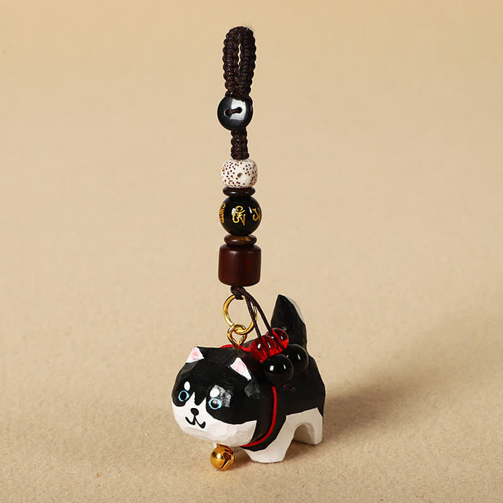 Buddha Stones Carved Wood Dog Om Mani Padme Hum Peace Keychains - Om Mani Padme Hum Husky - image 4