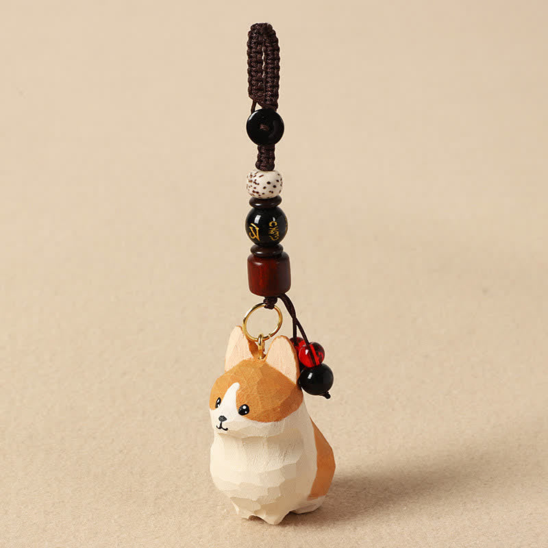 Buddha Stones Carved Wood Corgi Om Mani Padme Hum Peace Keychains - Om Mani Padme Hum Corgi - image 3