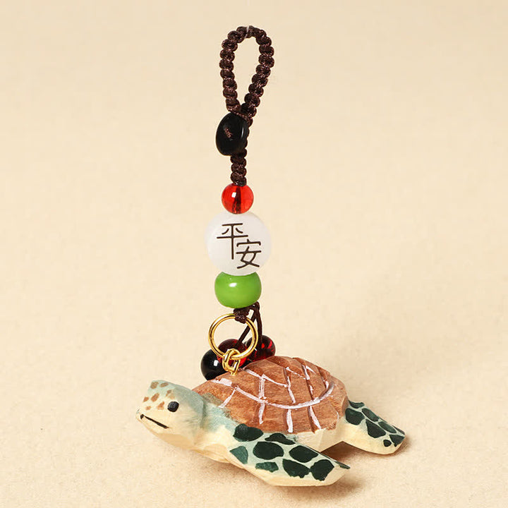 Buddha Stones Carved Wood Turtle Om Mani Padme Hum Focus Keychains - Safe Turtle - image 0