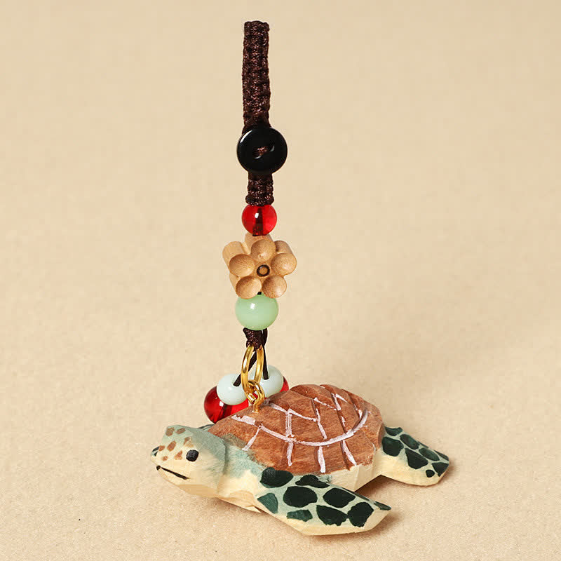 Buddha Stones Carved Wood Turtle Om Mani Padme Hum Focus Keychains - Turtle - image 1