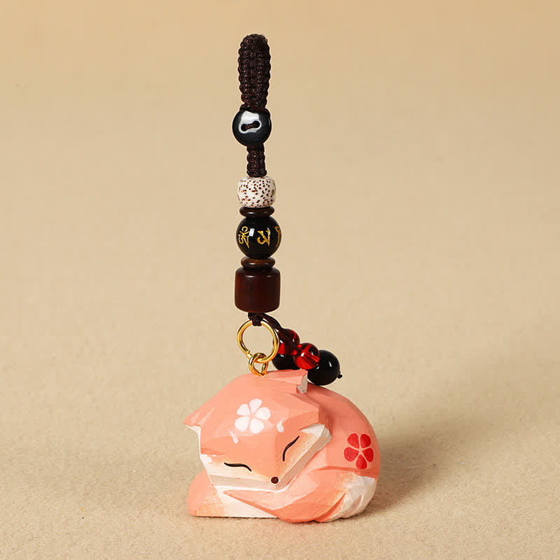 Buddha Stones Carved Wood Fox Om Mani Padme Hum Wisdom Keychains - Om Mani Padme Hum Fox - image 3
