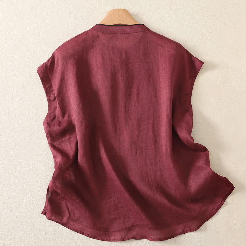 Buddha Stones Summer Tang Style Casual Frog Button Solid Tank Top Women's Sleeveless Shirts - image 7