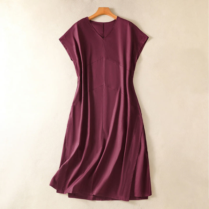 Buddha Stones Summer Elegant Minimalist Solid Women's Summer Sleeveless Dress With Pocket - DarkMagenta - US14, UK/AU18, EU46 (2XL) - image 3