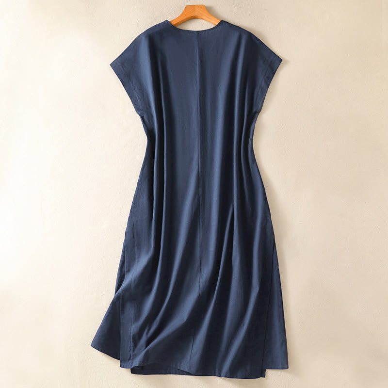 Buddha Stones Summer Elegant Minimalist Solid Women's Summer Sleeveless Dress With Pocket - image 1