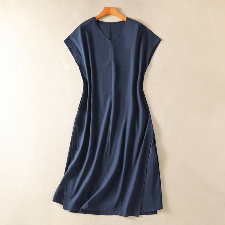 Buddha Stones Summer Elegant Minimalist Solid Women's Summer Sleeveless Dress With Pocket - Navy - US14, UK/AU18, EU46 (2XL) - image 0