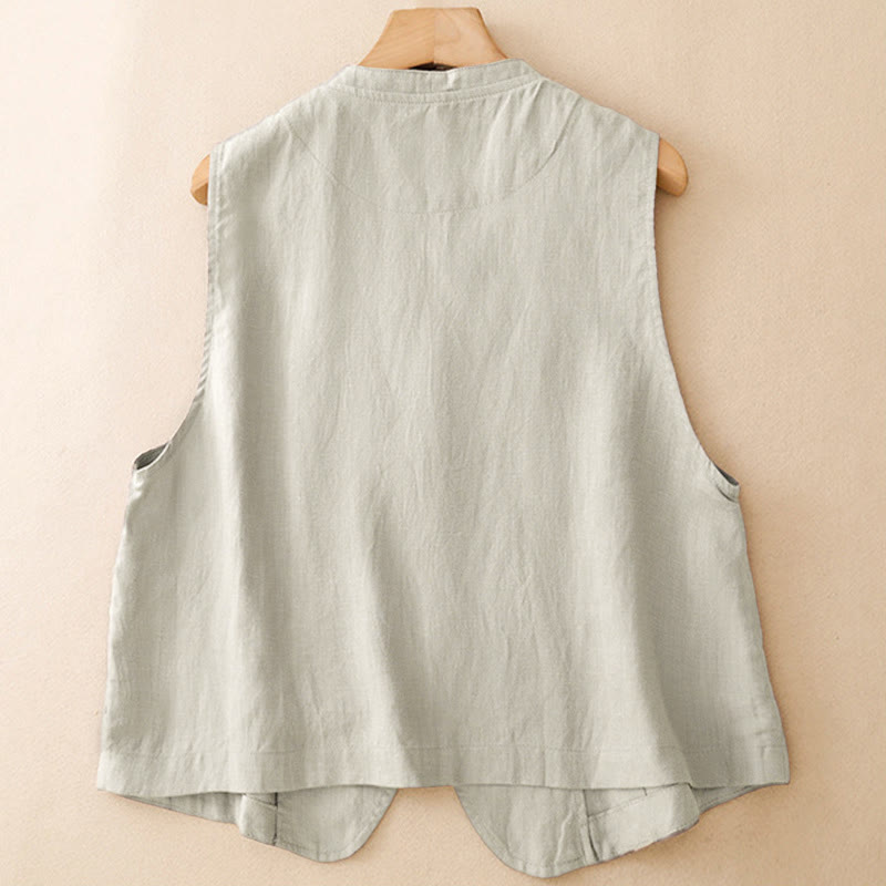 Buddha Stones Summer Casual Minimalist V-Neck Button-Up Solid Tank Top Women's Sleeveless Shirts - image 2