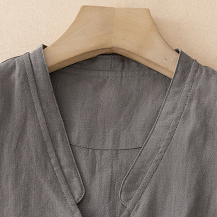 Buddha Stones Summer Casual Minimalist V-Neck Button-Up Solid Tank Top Women's Sleeveless Shirts - image 12