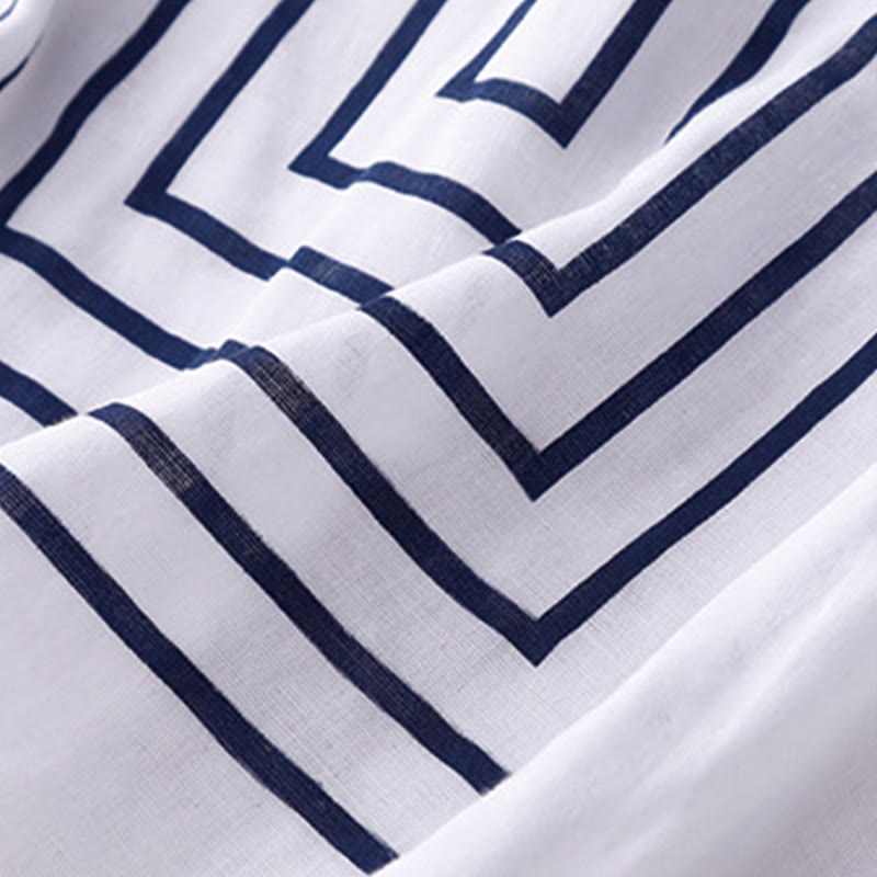 Buddha Stones Casual Line Printing Pattern Short Sleeve Cotton Linen Women's T-Shirt - image 15