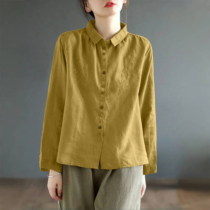 Buddha Stones Spring Embroidery Long Sleeve Colorful Button Label  Women's Shirt - image 2