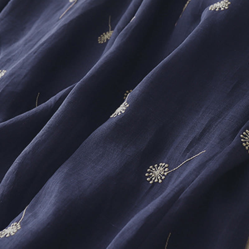 Buddha Stones MidnightBlue Printing Lace-Up Design Sleeveless Cotton Midi Dress With Pockets - image 8