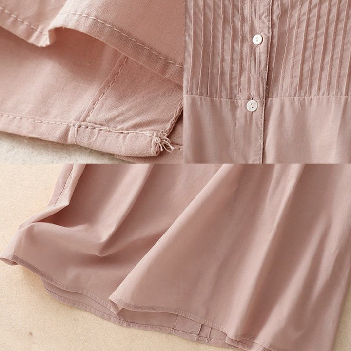 Buddha Stones Summer Pure Color Ruffled Pleated Design Women's Short Sleeve Shirt - image 5