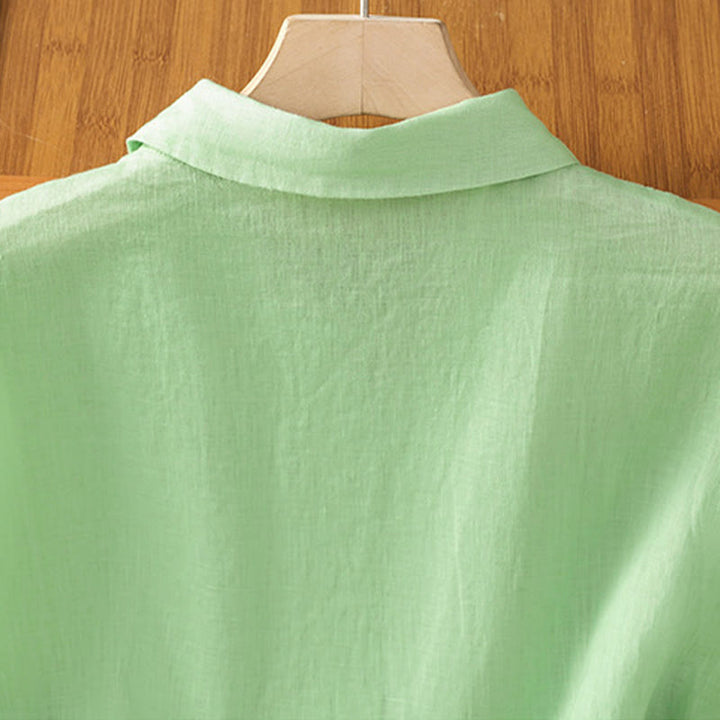 Buddha Stones Summer Plain Color Button Short Sleeve Women's Shirt - image 19