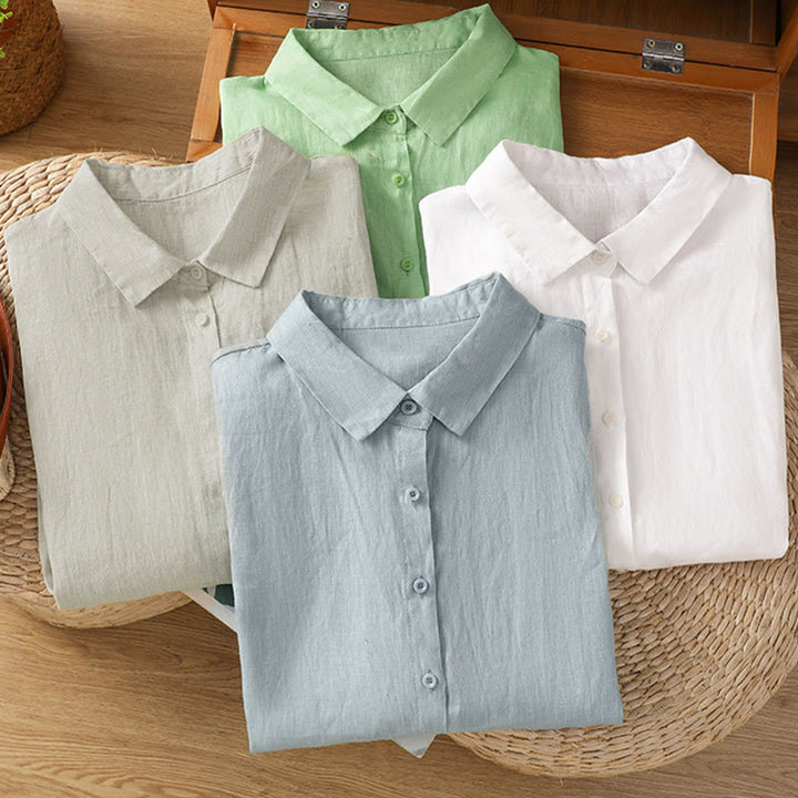 Buddha Stones Summer Plain Color Button Short Sleeve Women's Shirt - image 30
