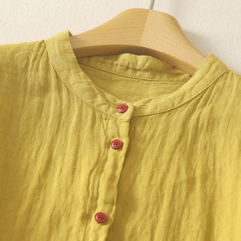 Buddha Stones Summer Plain Red Buttons Short Sleeve Women's Shirt - image 15