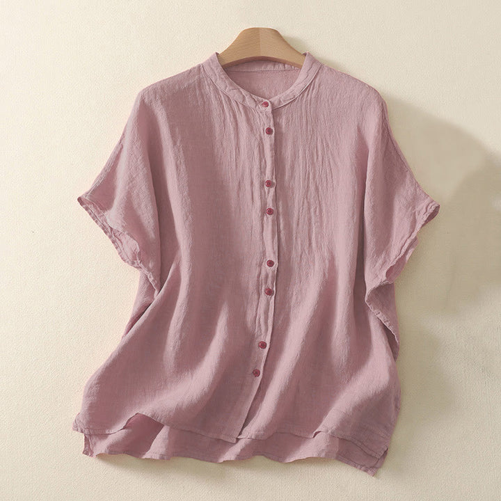 Buddha Stones Summer Plain Red Buttons Short Sleeve Women's Shirt - DarkSalmon - US14，UK/AU18，EU46 (2XL) - image 4