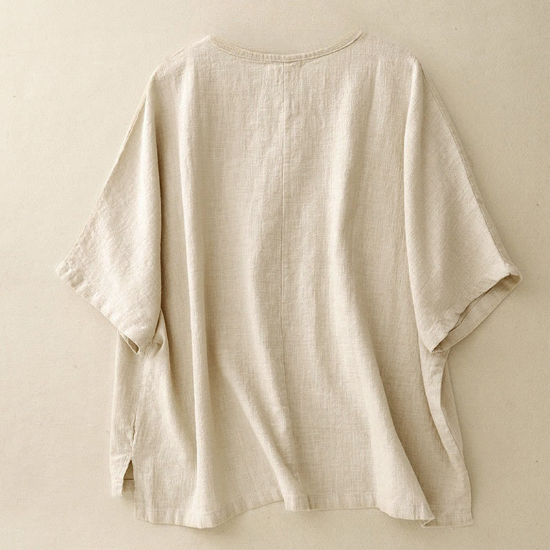 Buddha Stones Casual Plain  Women's Crew Neck Design Loose Half Sleeve T-shirt - image 1