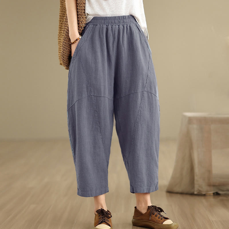 Buddha Stones Spring 7-8 Length Solid Color Women's Harem Pants With Pockets - image 13