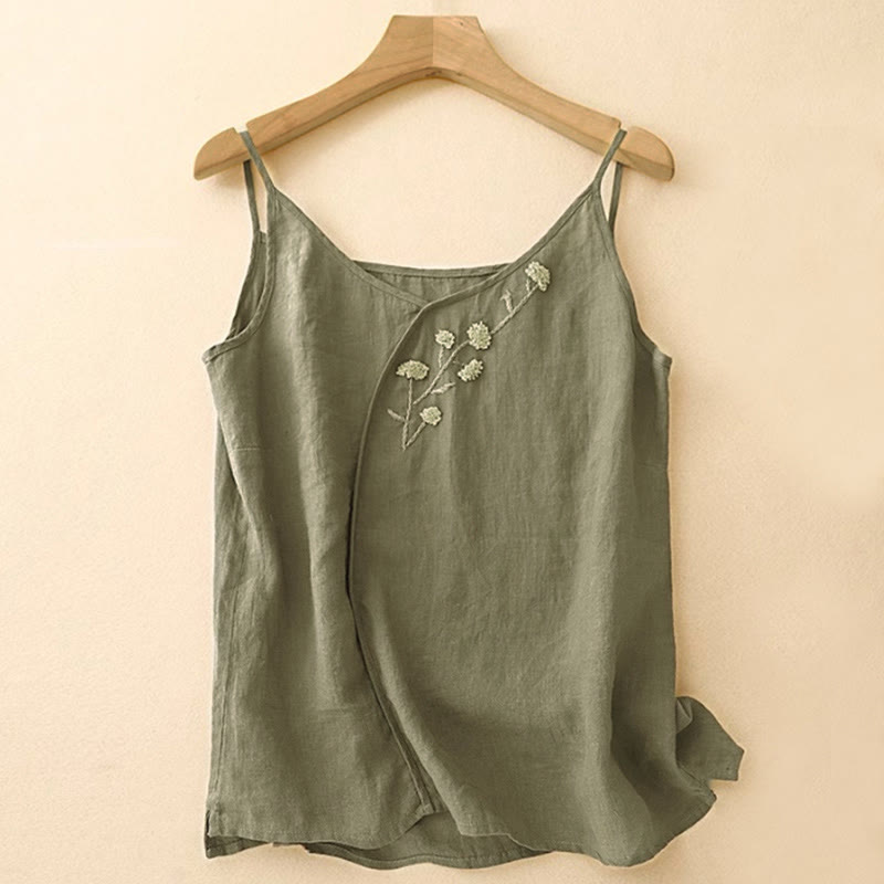 Buddha Stones Ethnic Embroidery Asymmetrical Design Women's Sleeveless Vest - DarkOliveGreen - US14，UK/AU18，EU46 (4XL) - image 0