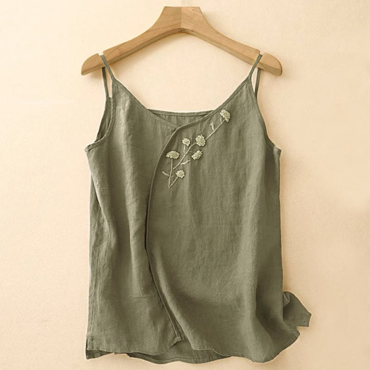 Buddha Stones Ethnic Embroidery Asymmetrical Design Women's Sleeveless Vest - DarkOliveGreen - US14，UK/AU18，EU46 (4XL) - image 0