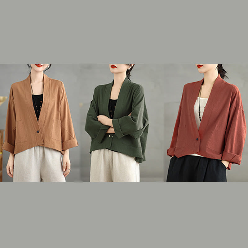 Buddha Stones Casual Vintage Plain Long Sleeve Open Front Jacket With Pockets - image 22