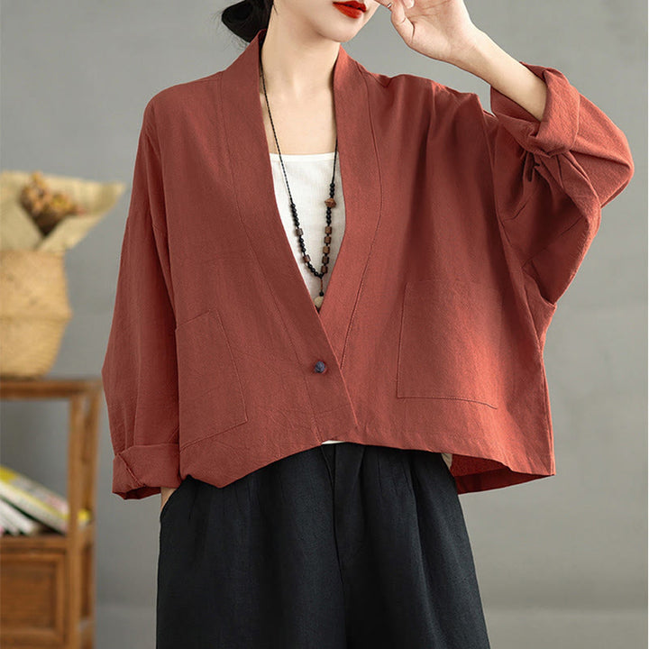 Buddha Stones Casual Vintage Plain Long Sleeve Open Front Jacket With Pockets - image 10