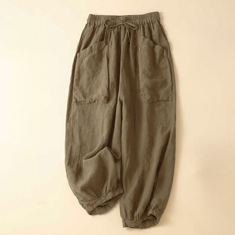 Buddha Stones Commute Women's Plain Harem Capri Pants With Pockets - Tan - US8-10，UK/AU12-14，EU40-42 (2XL) - image 0