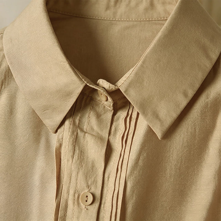 Buddha Stones Summer Elegant Vintage Button-up Solid Front Pleated Ruffle Women's Short Sleeve Shirts - image 14