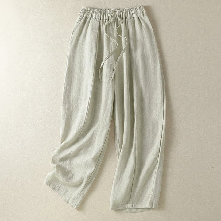 Buddha Stones Summer Casual Drawstring Solid Linen Ankle Pants Women's Wide Leg Pants With Pocket - Linen - US8-10, UK/AU12-14, EU40-42 (2XL) - image 7