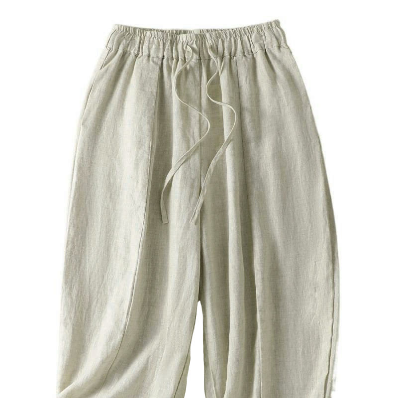 Buddha Stones Summer Casual Drawstring Solid Linen Ankle Pants Women's Wide Leg Pants With Pocket - image 8