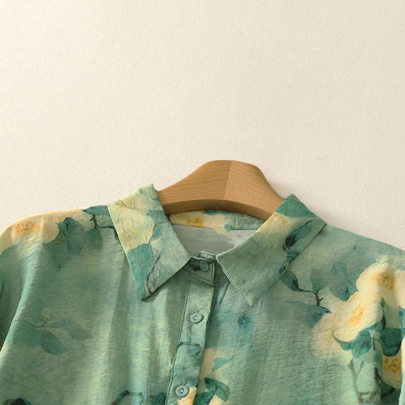 Buddha Stones Summer Boho Button-Up Floral Women's Short Sleeve Shirts - image 6