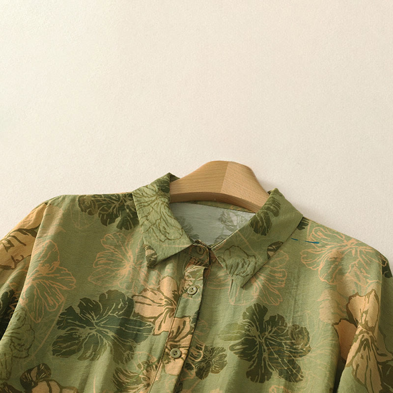 Buddha Stones Summer Boho Button-Up Floral Women's Short Sleeve Shirts - image 1
