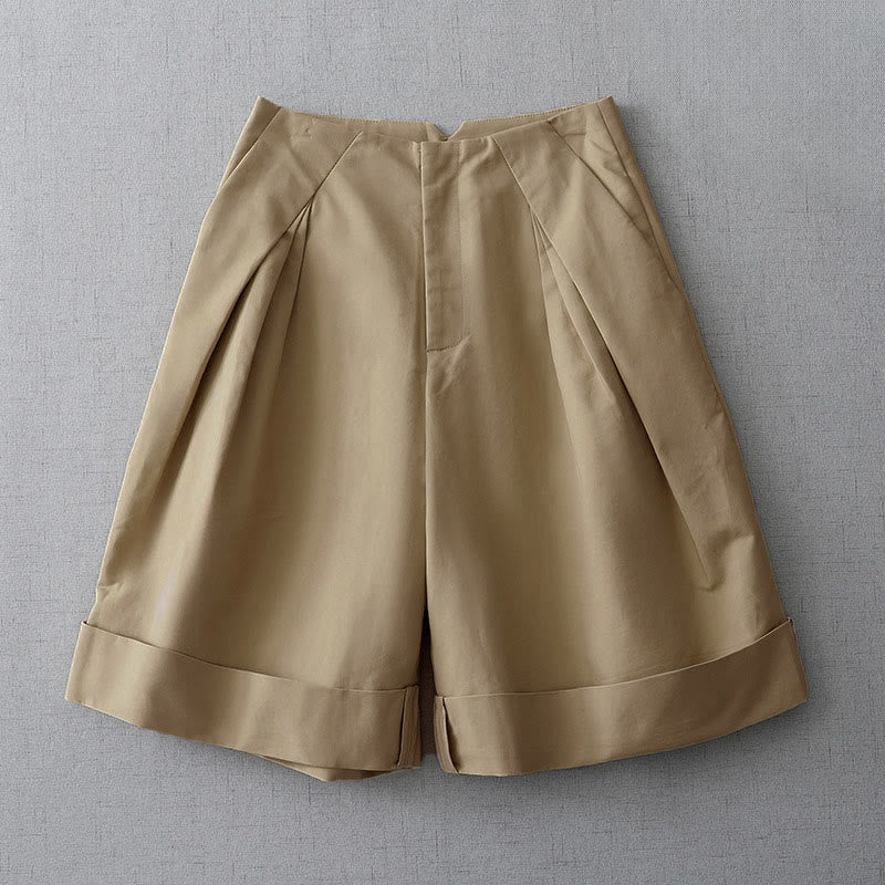 Buddha Stones Summer Minimalist Elegant Solid Zipper Design Women's Shorts With Pockets - Tan - US8-10, UK/AU12-14, EU40-42 (2XL) - image 0