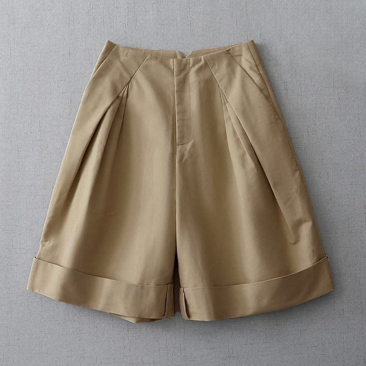 Buddha Stones Summer Minimalist Elegant Solid Zipper Design Women's Shorts With Pockets - Tan - US8-10, UK/AU12-14, EU40-42 (2XL) - image 0