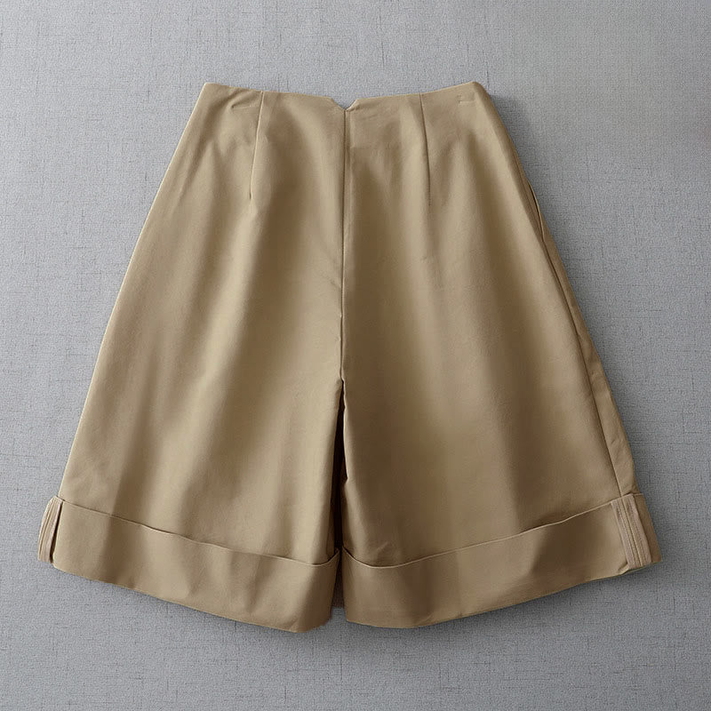 Buddha Stones Summer Minimalist Elegant Solid Zipper Design Women's Shorts With Pockets - image 1