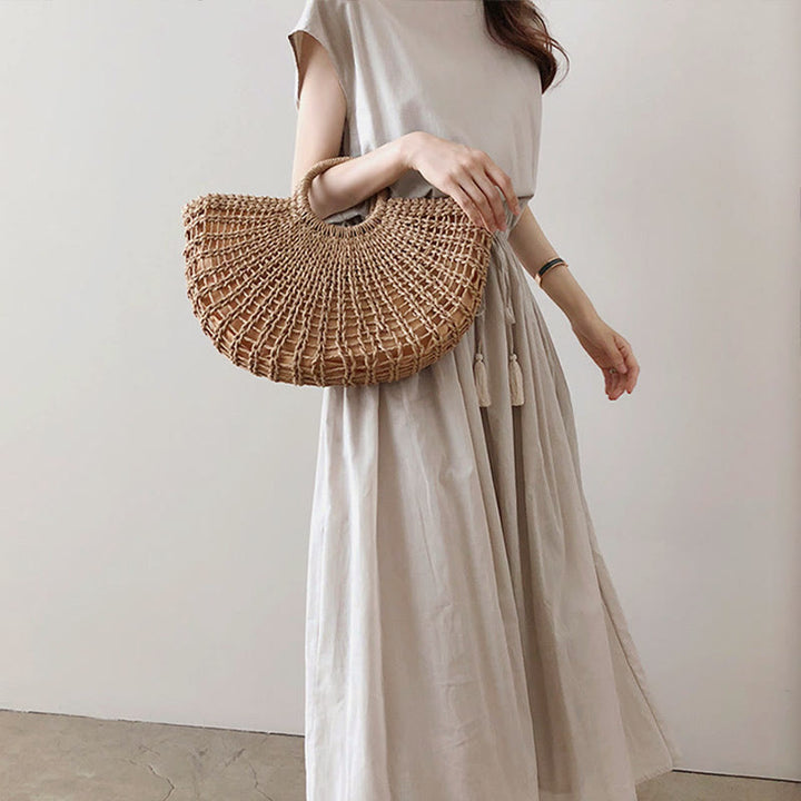 Buddha Stones Casual Eastic Waist Drawstring Design Short Sleeve Midi Dress - image 7