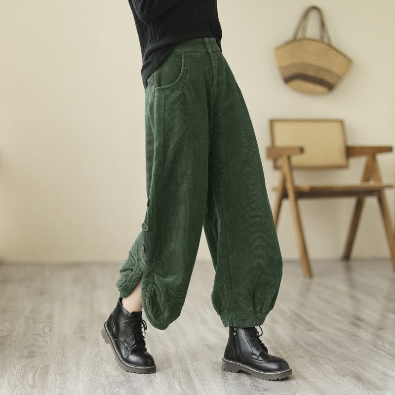 Buddha Stones Casual Buttons Leg Opening Design Women's Corduroy Pants With Pockets - SeaGreen - US8-10，UK/AU12-14，EU40-42 (2XL) - image 10