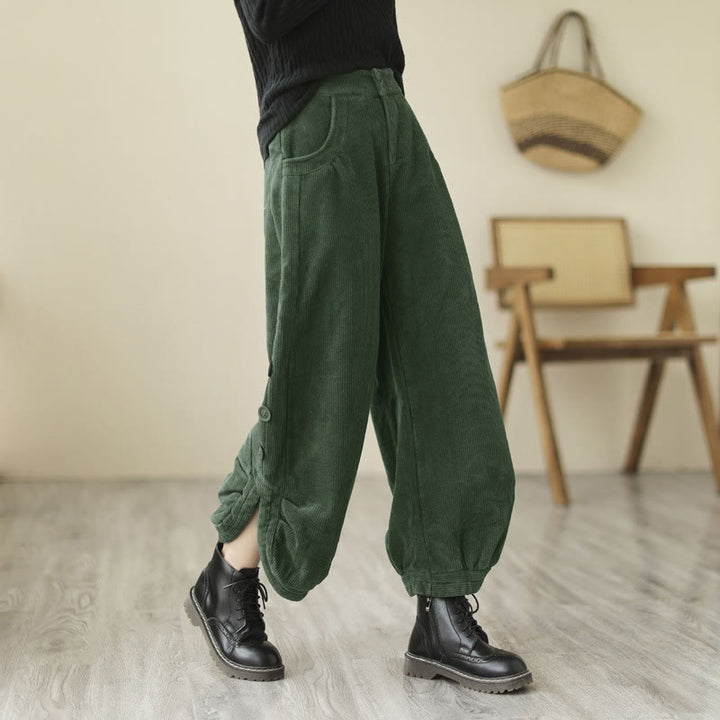 Buddha Stones Casual Buttons Leg Opening Design Women's Corduroy Pants With Pockets - SeaGreen - US8-10，UK/AU12-14，EU40-42 (2XL) - image 10
