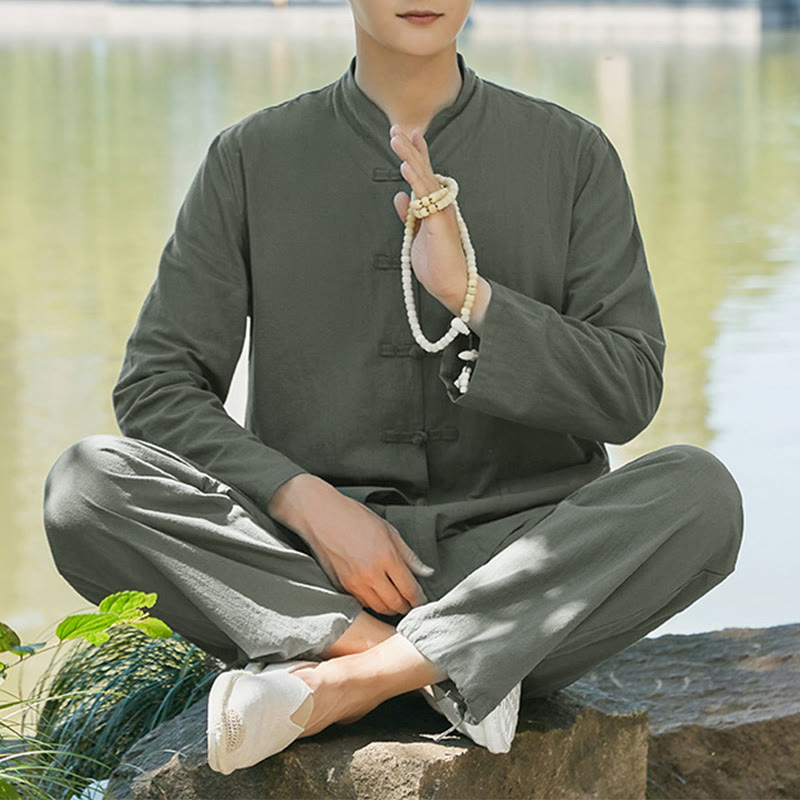 Buddha Stones Spiritual Zen Practice Yoga Meditation Prayer Clothing Men's Set - Dark Green - US/UK/AU48，EU58 (6XL) - image 0