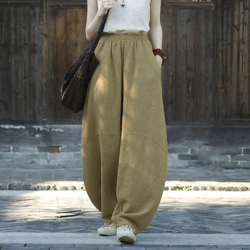 Buddha Stones Pants Harem Trousers Loose Zen Yoga Tai Chi Women's Pants - Khaki(Fleece Lined) - US8-10，UK/AU12-14，EU40-42 (L)  - image 8
