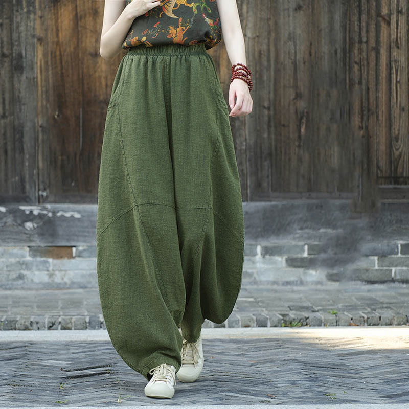 Buddha Stones Pants Harem Trousers Loose Zen Yoga Tai Chi Women's Pants - Green(Fleece Lined) - US8-10，UK/AU12-14，EU40-42 (L)  - image 13