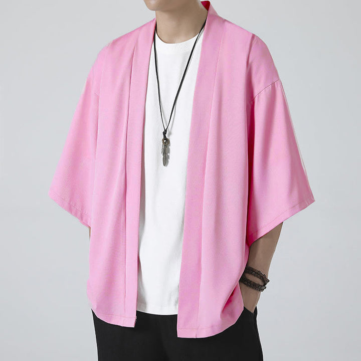 Buddha Stones Solid Color Open Front Jacket Men's Kimono - image 19