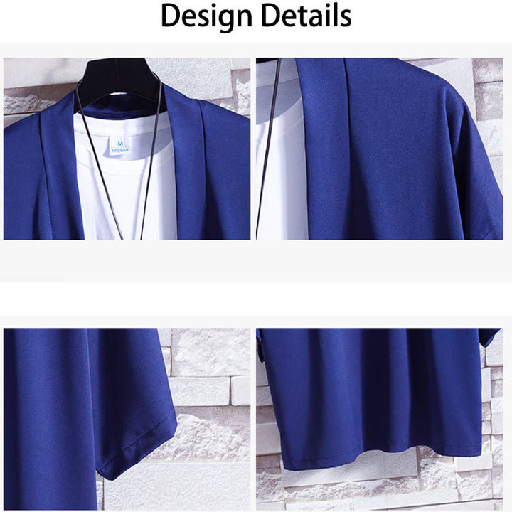 Buddha Stones Solid Color Open Front Jacket Men's Kimono - image 23