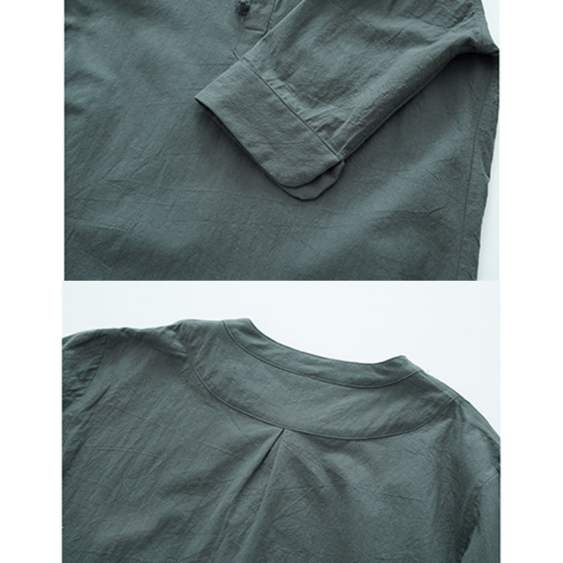 Buddha Stones Solid Color Traditional Short Sleeve T-shirt Pants Clothing Men's Set - image 3