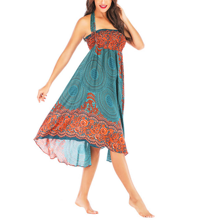 Buddha Stones Two Style Wear Bohemian Compass Rose Flower Lace-up Skirt Dress - image 7