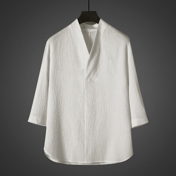 Buddha Stones Casual V-Neck Three Quarter Sleeve Men's Shirt - White - US/UK/AU46，EU56 (5XL) - image 0