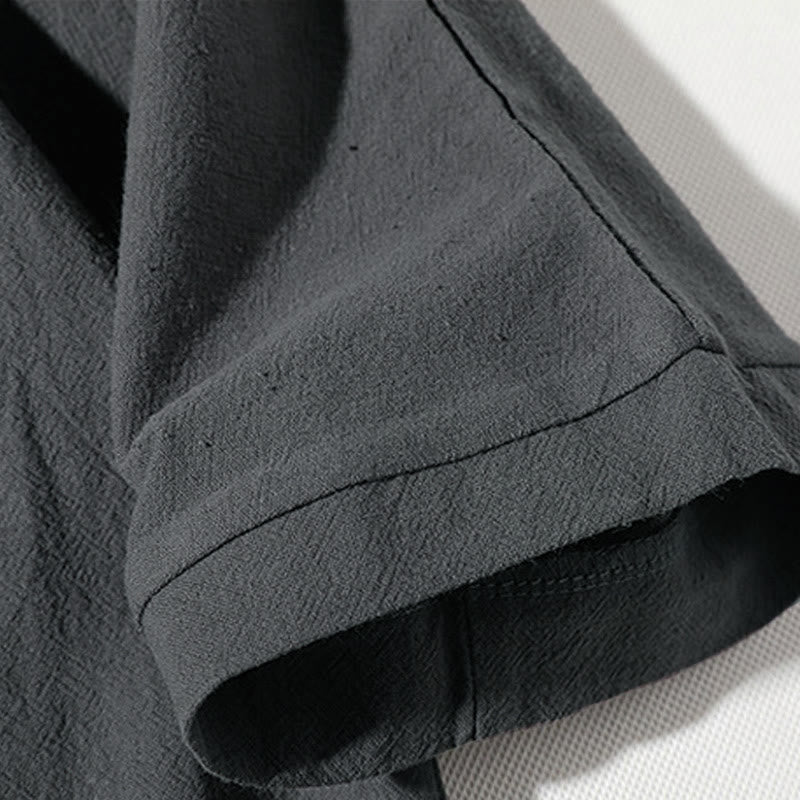 Buddha Stones 2Pcs Plain Notched Collar T-Shirt Wide Leg Shorts With Pockets Men's Meditation Cloth Set - image 9
